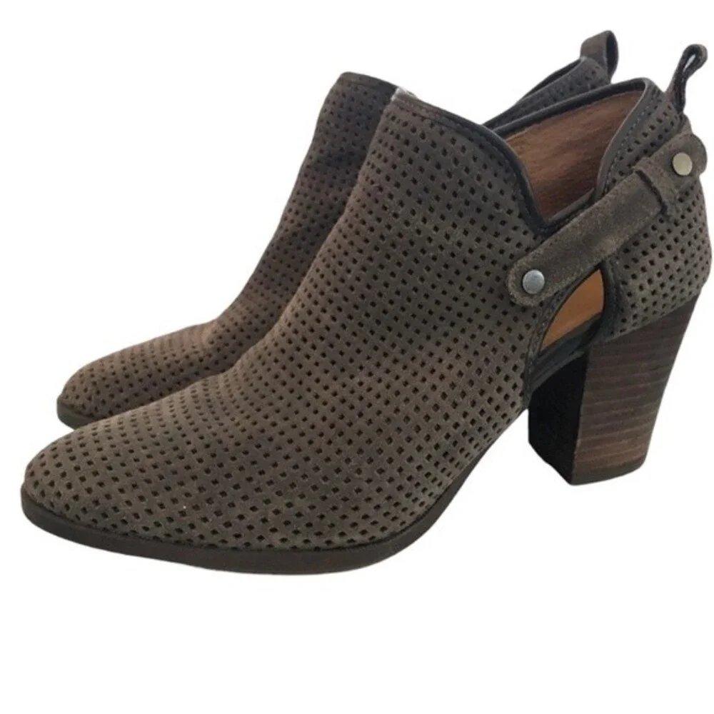Franco Sarto Dale Ankle Boots Women’s 10M Dark Gray Suede Stacked Heel Zip